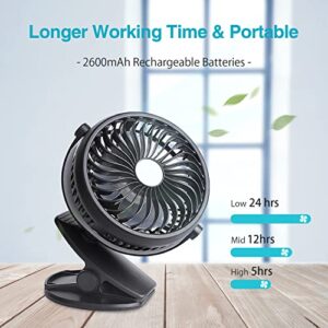 Clip On Camping Fan with LED Lights, 2600 mAh Rechargeable Battery/USB Operated Mini Fan with Hook Portable for Stroller Home Ofiice Outdoors Travel Camping Hiking