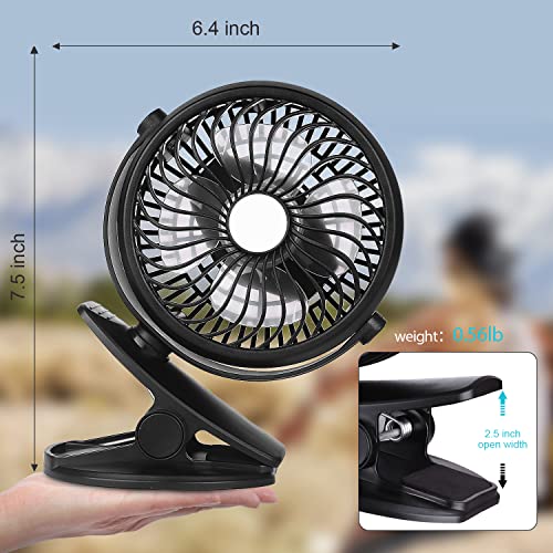 Clip On Camping Fan with LED Lights, 2600 mAh Rechargeable Battery/USB Operated Mini Fan with Hook Portable for Stroller Home Ofiice Outdoors Travel Camping Hiking