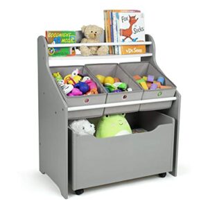 Humble Crew 3-in-1 Toddler Size Storage Organizer with Rolling Toy Box, Grey