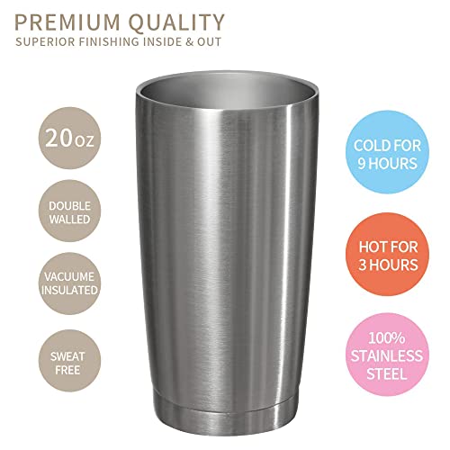 MUCHENGHY 20oz Stainless Steel Tumbler with Lid and Straw, Double Wall Vacuum Insulated Travel Coffee Mug, Stainless steel surface Metal Tumblers for Cold & Hot Drinks(Silver, 6 Pack)