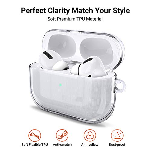 ULAK Compatible with Airpods Pro Case Clear, Designed Protective Cover Soft TPU Transparent Shockproof Case Accessories Keychain for Airpods Pro 1st Generation 2019 [Front Led Visible], Crystal Clear