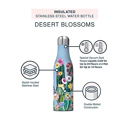 Studio Oh! WB100 Insulated Stainless Steel Water Bottle, 17 oz, Desert Blossoms