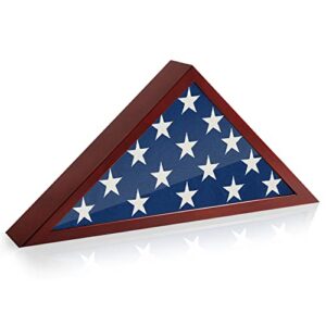 americanflat small flag case frame - mahogany style wrapped mdf wood - use as small 3x5 folded flag display case - memorial flag display case for table or wall display with hanging hardware included