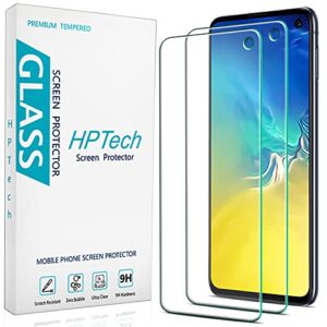 hptech [2-pack] screen protector for samsung galaxy s10e [with camera hole] tempered glass, anti scratch, bubble free, case friendly