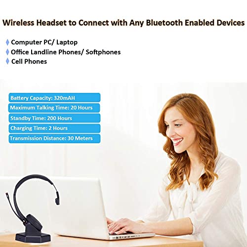 MKJ Headset with Microphone for PC Wireless for Work, Bluetooth Noise Canceling Headphones for Computers Call Center Office Truck Drivers Conference Skype Microsoft Teams Zoom