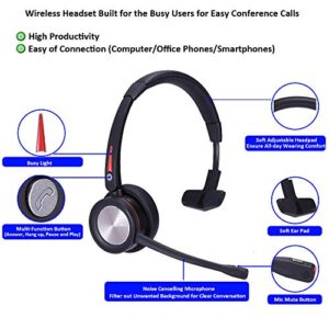 MKJ Headset with Microphone for PC Wireless for Work, Bluetooth Noise Canceling Headphones for Computers Call Center Office Truck Drivers Conference Skype Microsoft Teams Zoom