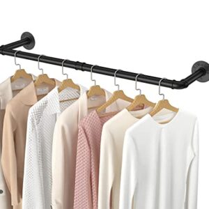 Industrial Pipe Clothes Rack 38.4", Wall Mounted Garment Rack Space-Saving Hanging Clothes Rack Detachable Black Iron Garment, Multi-Purpose Heavy Duty Clothing Hanging Rod for Closet Storage 2 Base