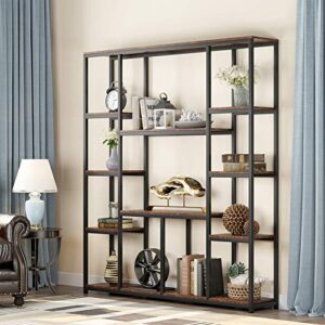 tribesigns bookshelf, industrial 12-open shelf etagere bookcase, rustic vintage book shelves display shelf storage organizer for home office (rustic brown)