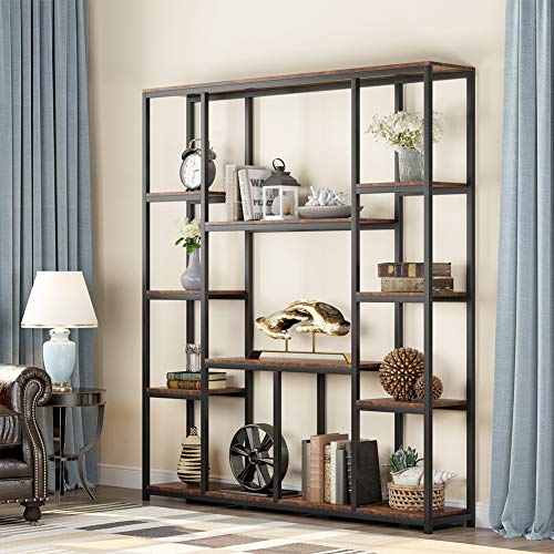 Tribesigns Bookshelf, Industrial 12-Open Shelf Etagere Bookcase, Rustic Vintage Book Shelves Display Shelf Storage Organizer for Home Office (Rustic Brown)