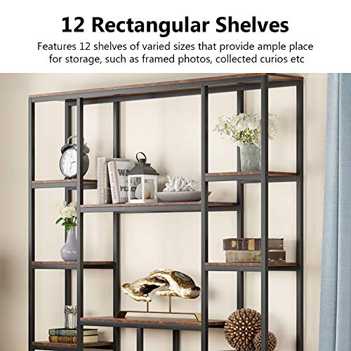 Tribesigns Bookshelf, Industrial 12-Open Shelf Etagere Bookcase, Rustic Vintage Book Shelves Display Shelf Storage Organizer for Home Office (Rustic Brown)