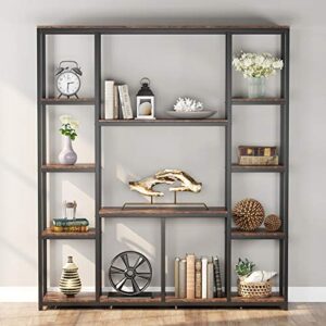 Tribesigns Bookshelf, Industrial 12-Open Shelf Etagere Bookcase, Rustic Vintage Book Shelves Display Shelf Storage Organizer for Home Office (Rustic Brown)