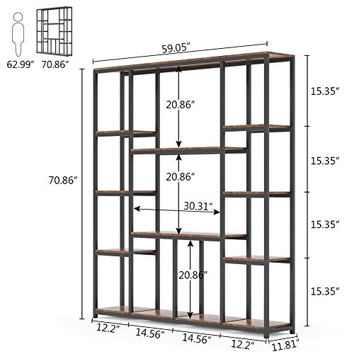 Tribesigns Bookshelf, Industrial 12-Open Shelf Etagere Bookcase, Rustic Vintage Book Shelves Display Shelf Storage Organizer for Home Office (Rustic Brown)