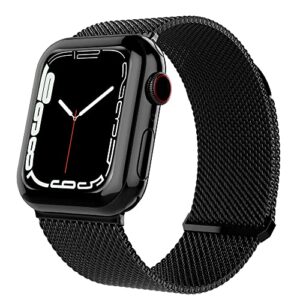 talk works expandable watch band compatible with apple watch series - 42mm / 44mm / 45mm - magnetic closure - stainless steel mesh loop comfort fit strap for women and men - black