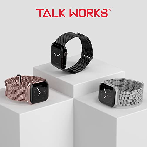 TALK WORKS Expandable Watch Band Compatible with Apple Watch Series - 42mm / 44mm / 45mm - Magnetic Closure - Stainless Steel Mesh Loop Comfort Fit Strap for Women and Men - Black