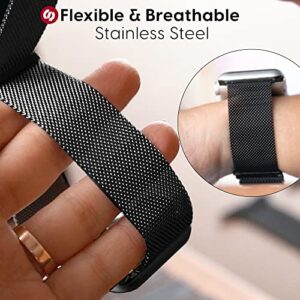 TALK WORKS Expandable Watch Band Compatible with Apple Watch Series - 42mm / 44mm / 45mm - Magnetic Closure - Stainless Steel Mesh Loop Comfort Fit Strap for Women and Men - Black