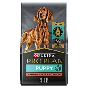 purina pro plan sensitive skin and stomach puppy food with probiotics, salmon & rice formula - 4 lb. bag