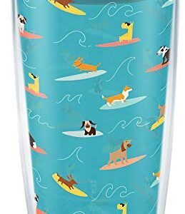 Tervis Surf Dogs Insulated Tumbler with Wrap and Orange Lid, 16oz, Clear