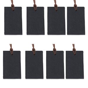 ackeivto mini set of 8 black slate hanging chalkboard tags w/leather rope/erasable write on wine bottle label signs