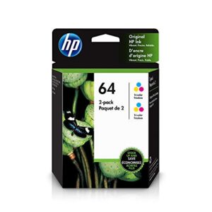 hp 64 | 2 ink cartridges | tri-color | works with hp envy photo 6200 series, 7100 series, 7800 series, hp tango and hp tango x | 6za55an