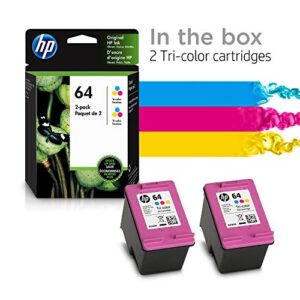 HP 64 | 2 Ink Cartridges | Tri-color | Works with HP ENVY Photo 6200 Series, 7100 Series, 7800 Series, HP Tango and HP Tango X | 6ZA55AN