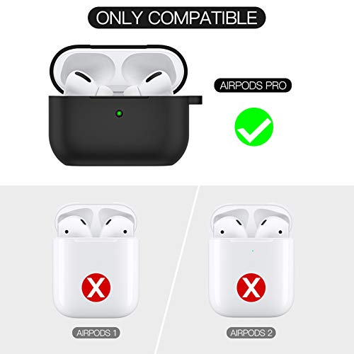 BRG Compatible with Airpods Pro Case,Soft Silicone Skin Case Cover Shock-Absorbing Protective Case with Keychain [Front LED Visible] (Black)