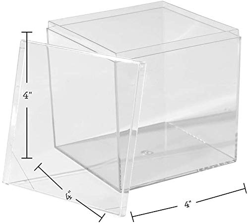 Hammont Clear Acrylic Boxes - 2 Pack - 4''x4''x4'' - Small Cube Lucite Boxes for Gifts, Weddings, Party Favors, Treats, Candies & Accessories, Plastic Storage Boxes