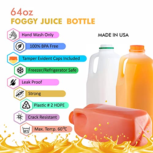 [20 PACK] Empty Plastic Juice Bottles with Tamper Evident Caps 64 OZ - Half Gallon, Smoothie Bottles - Ideal for Juices, Milk, Smoothies, Picnic's and even Meal Prep by EcoQuality Juice Containers