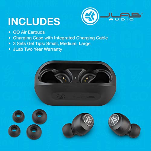 JLab Go Air True Wireless Bluetooth Earbuds + Charging Case | Black | Dual Connect | IP44 Sweat Resistance | Bluetooth 5.0 Connection | 3 EQ Sound Settings Signature, Balanced, Bass Boost