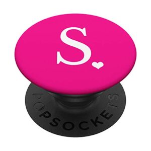 white initial letter s heart monogram on hot pink popsockets popgrip: swappable grip for phones & tablets