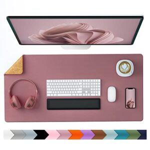 aothia office desk pad, natural cork & pu leather dual side large mouse pad, laptop desk table protector writing mat easy clean waterproof for office work/home/decor (purple,31.5" x 15.7")