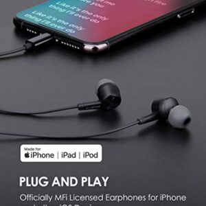 PALOVUE iPhone Headphones Earbuds Earphones wtih Lightning Connector Apple MFi Certified Compatible iPhone 14 13 12 11 Pro Max iPhone X XS XR iPhone 8 7 Plus with Microphone Controller SweetFlow Black