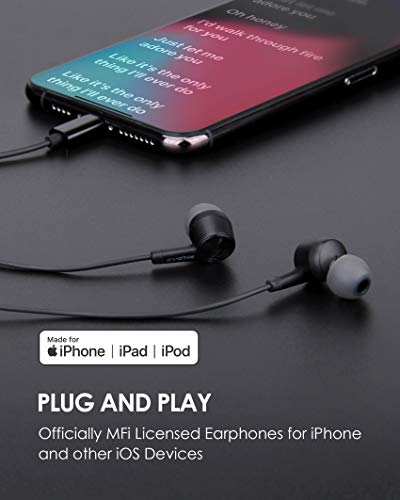 PALOVUE iPhone Headphones Earbuds Earphones wtih Lightning Connector Apple MFi Certified Compatible iPhone 14 13 12 11 Pro Max iPhone X XS XR iPhone 8 7 Plus with Microphone Controller SweetFlow Black