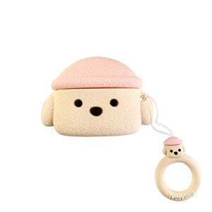 bontoujour airpods pro case, newest super cute creative pet hat teddy dog airpods case, puppy style soft silicone earphone protection skin for airpods pro/3 +ring hook -pink