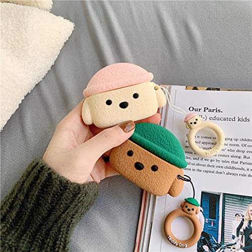 BONTOUJOUR AirPods Pro Case, Newest Super Cute Creative Pet Hat Teddy Dog AirPods Case, Puppy Style Soft Silicone Earphone Protection Skin for AirPods Pro/3 +Ring Hook -Pink
