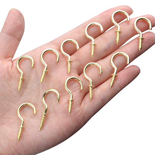 Aylifu Ceiling Screw Hooks, 100 Pieces 3/4 Inch Cup Hooks Screw-in Hooks for Hanging Plants Mug Cup, Gold