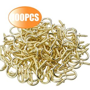 Aylifu Ceiling Screw Hooks, 100 Pieces 3/4 Inch Cup Hooks Screw-in Hooks for Hanging Plants Mug Cup, Gold