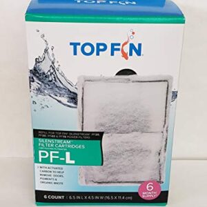 Top Fin Silenstream Large PF-L Filter Cartridges Refill for PF30, PF40 and PF75 Power Filters 6.5in x 4.5in - (6 Count)