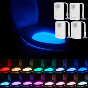 chunace toilet night lights 4 pack - motion sensor activated led lamp - fun 16 colors changing bathroom nightlight add on toilet bowl seat - cool decor gadget for dad, men, adults, kids, and toddlers