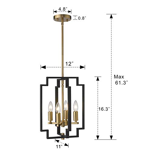 Emliviar 4-Light Lantern Chandelier, Farmhouse Dining Room Pendant Lighting, Black and Gold Finish, JE1981-D4 BK+G