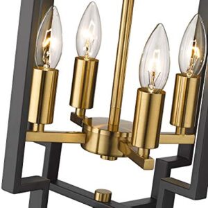 Emliviar 4-Light Lantern Chandelier, Farmhouse Dining Room Pendant Lighting, Black and Gold Finish, JE1981-D4 BK+G