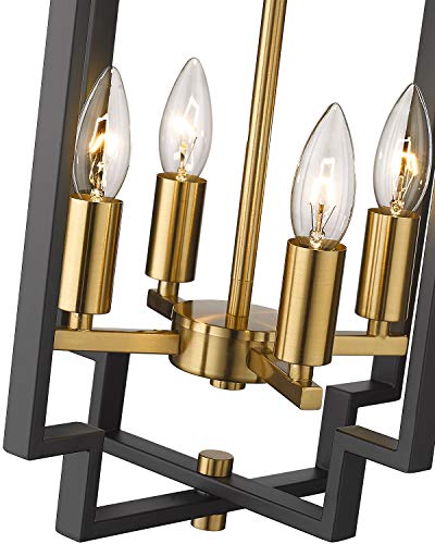 Emliviar 4-Light Lantern Chandelier, Farmhouse Dining Room Pendant Lighting, Black and Gold Finish, JE1981-D4 BK+G