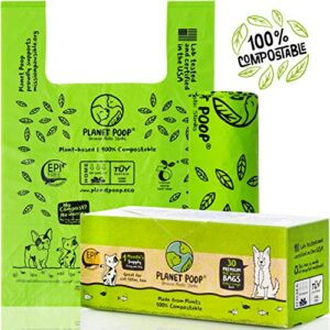 PLANET POOP Home Compostable Dog Poo Bags 30, XL Sized Cat Litter Box Clean-up Doggy Waste Bag with Handles, Pooper Scooper Swivel Bin, Biodegradable for Dogs Extra-Large Grocery Size Eco Pet Supplies