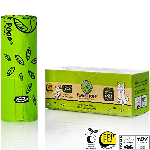 PLANET POOP Home Compostable Dog Poo Bags 30, XL Sized Cat Litter Box Clean-up Doggy Waste Bag with Handles, Pooper Scooper Swivel Bin, Biodegradable for Dogs Extra-Large Grocery Size Eco Pet Supplies