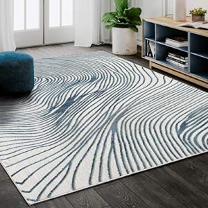 abani rugs contemporary wave print 4' x 6' rectangle area rug, vista collection - modern blue & white turkish accent rug