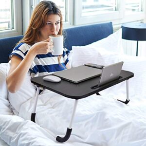 Hossejoy Foldable Laptop Table, Breakfast Serving Bed Tray, Lap Desk with Foldable Leg & Tablet Phone Groove & Cup Slot for Reading Writing Eating on Bed Couch Sofa Floor (Black)