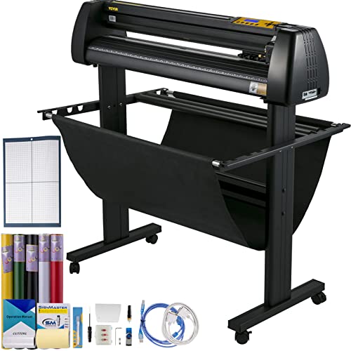 VEVOR Vinyl Cutter 34Inch Bundle, Vinyl Cutter Machine Manual Vinyl Printer LCD Display Plotter Cutter Sign Cutting with Signmaster Software for Design and Cut,with Supplies, Tools