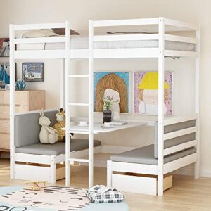 rhomtree wood twin size bunk bed with desk underneath and chair loft bed multifunctional bed for boys & girls teens kids bedroom dorm
