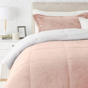 amazon basics ultra-soft micromink sherpa comforter bed set - blush, twin