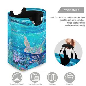 visesunny Ocean Sea Turtle Large Capacity Laundry Hamper Basket Water-Resistant Oxford Cloth Storage Baskets for Bedroom, Bathroom, Dorm, Kids Room