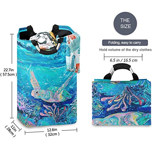 visesunny Ocean Sea Turtle Large Capacity Laundry Hamper Basket Water-Resistant Oxford Cloth Storage Baskets for Bedroom, Bathroom, Dorm, Kids Room